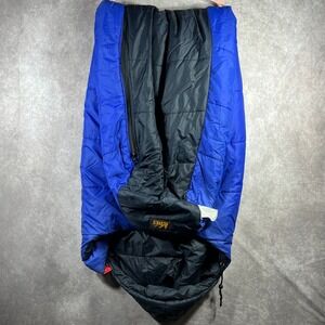 Vintage REI Sleeping Bag Black Blue Quilted‎ Zip Camping Hiking Outdoor Hooded